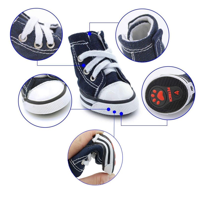 URBEST 4 Pcs Pet Dog Puppy Canvas Sport Shoes, Sneaker Boots, Outdoor Nonslip Causal Shoes (5#, Blue) - Image 2